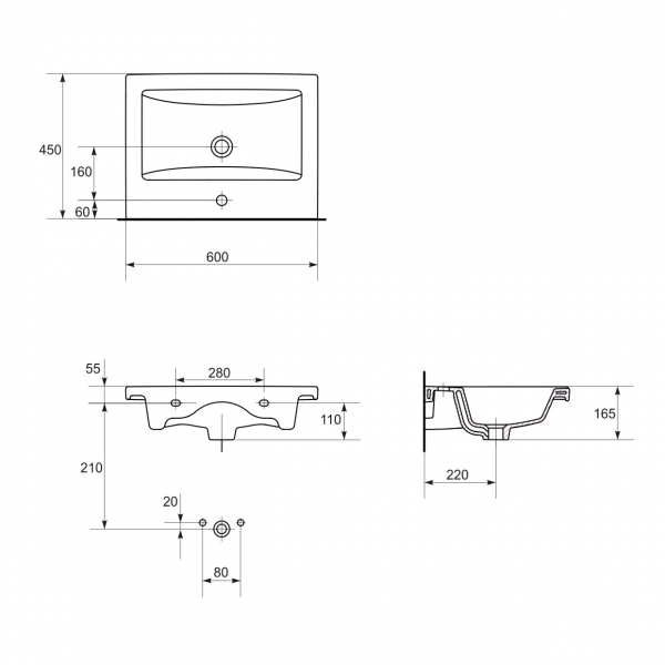 Умивальник меблевий Cersanit Como 60 см, фото 3