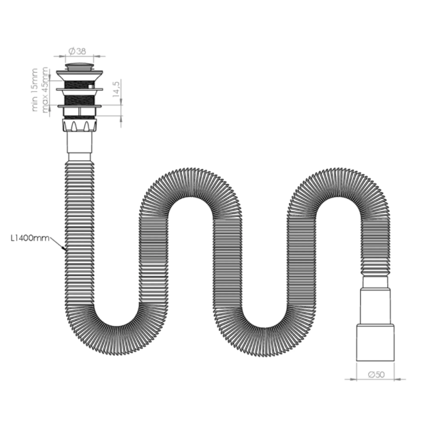 Сифон для умивальника click-clack 1550 мм Nova 1201, фото 2
