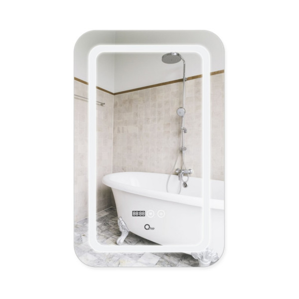 Зеркало в ванную с подсветкой, с антизапотеванием, с часами Qtap Mideya 60х80 см (QT2078F912W), фото 1