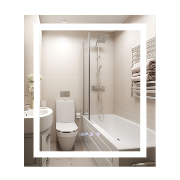 Зеркало в ванную с подсветкой, с антизапотеванием, с часами Qtap Mideya 70х80 см (QT2078DCF7080W), фото 1