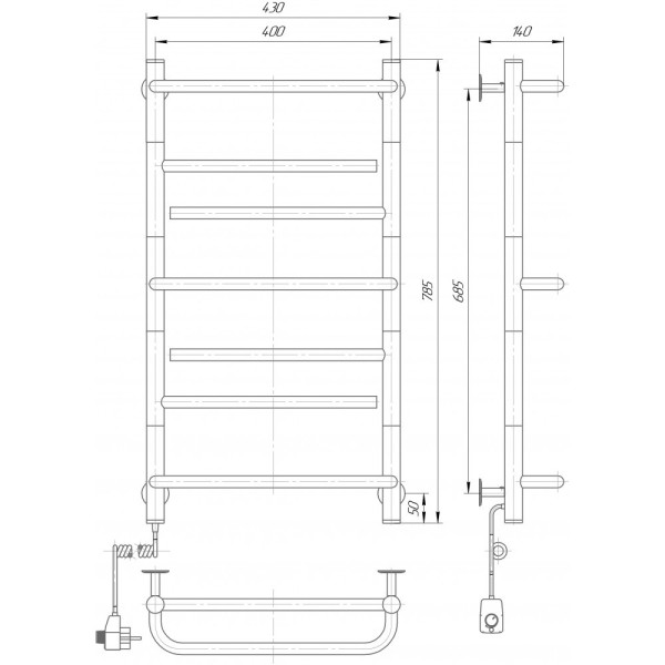 Рушникосушка електрична ELNA 7 поворотна Ліве підключення, фото 2