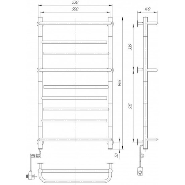 Рушникосушка електрична ELNA 9 поворотна Праве підключення, фото 3