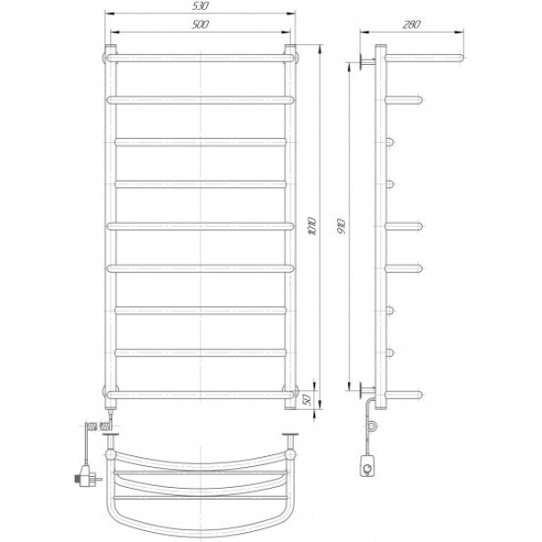 Рушникосушка електрична ELNA Каскад 9 з полицею Праве підключення, фото 2