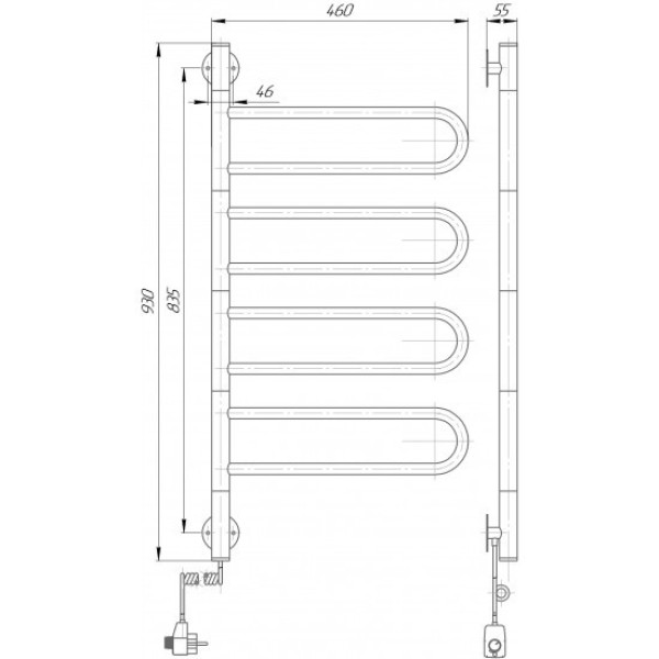 Полотенцесушитель электрический ELNA Флюгер 4 поворотный с терморегулятором на вилке (930х460х55), фото 2
