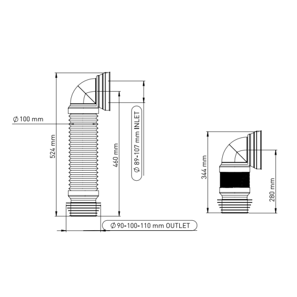 Гофра для унітазу кутова 344-524 мм Nova 7044, фото 3