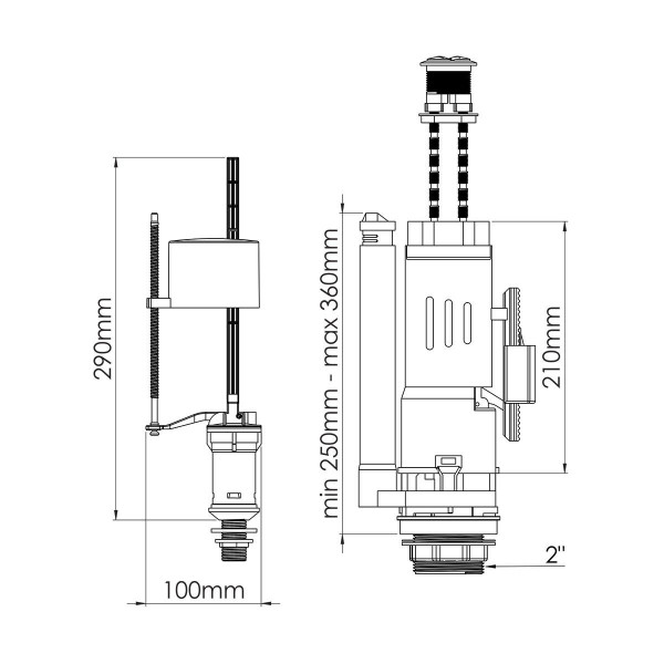 Арматура для унітазу дворівнева нижнє підведення 3/8 Nova 4130, фото 2