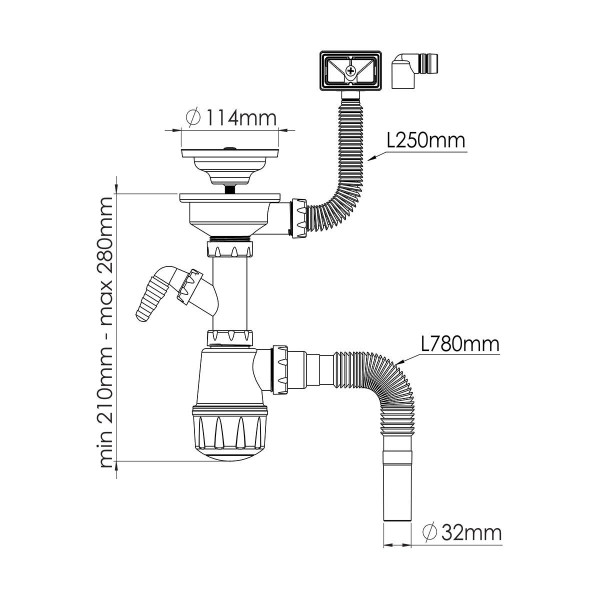 Сифон для мийки з переливом 3 1/2 Nova 1047, фото 2