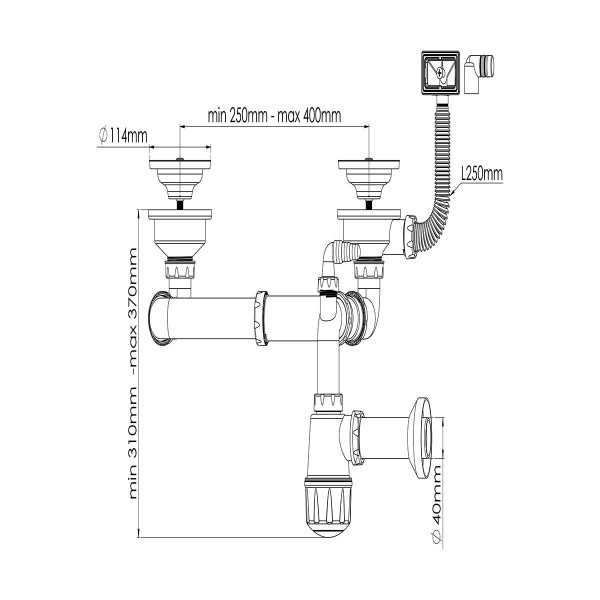 Сифон для подвійної мийки з переливом 3 1/2 Nova 1194, фото 2