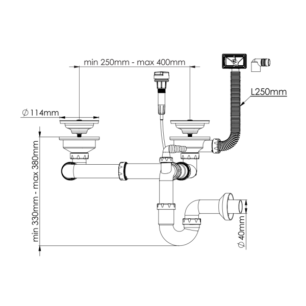 Сифон-автомат для подвійної мийки з переливом 3 1/2 Nova 1199, фото 2
