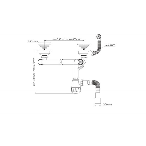 Сифон для подвійної мийки з переливом 3 1/2 Nova 1196, фото 2