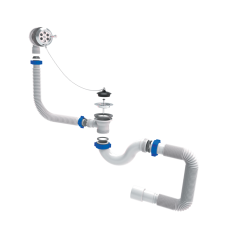 Сифон для ванни прямоточний з пробкою на ланцюжку і гнучким відведенням Ø40/50 мм TAU