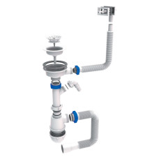 Сифон для мийки з квадратним переливом 3 1/2" білий випуск Tau 9842823